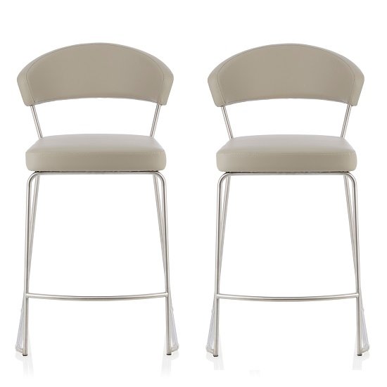 Adelina Contemporary Bar Stool In Grey Faux Leather In A Pair