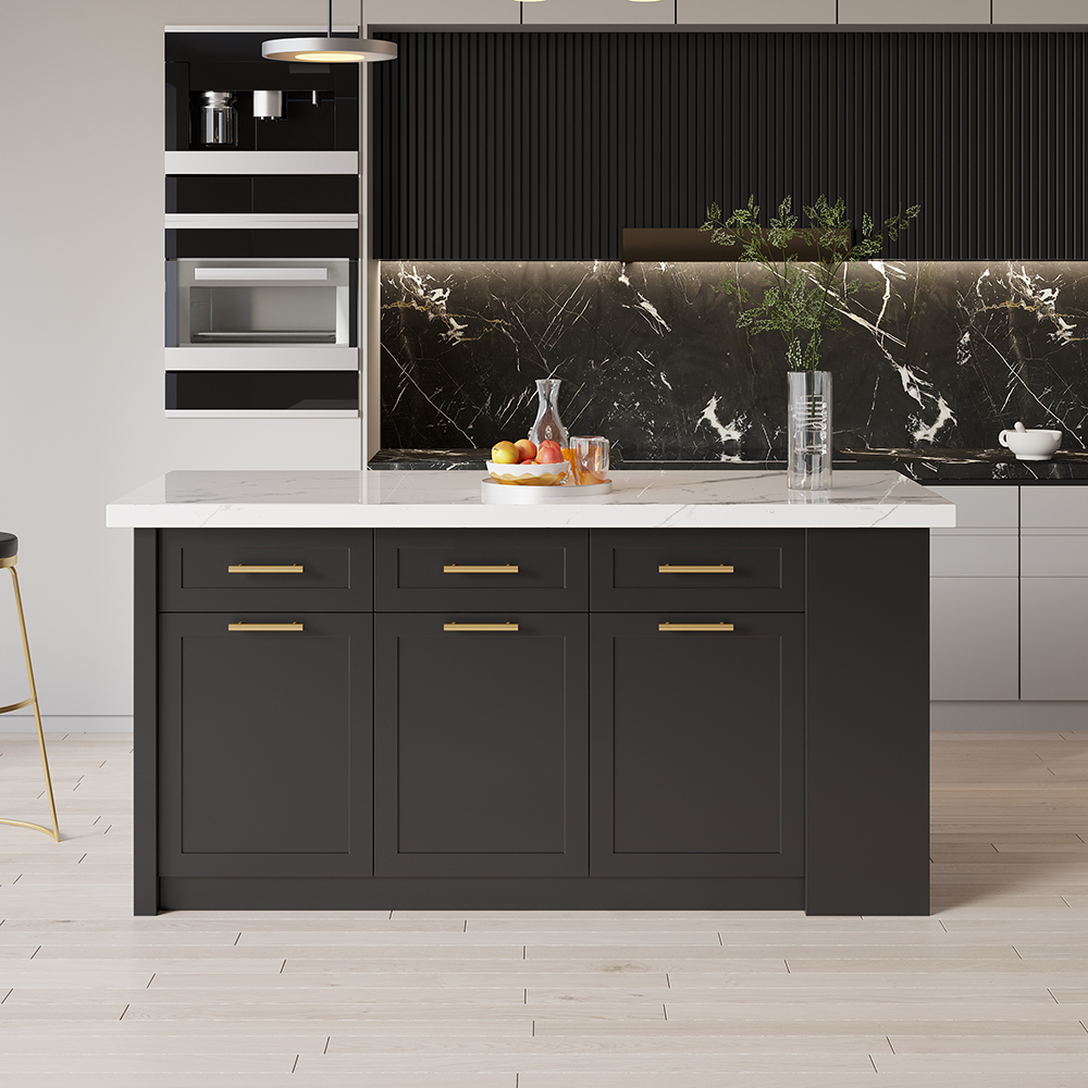 183 cm Kitchen Islands Black Modern with Storage Kitchen Cabinet