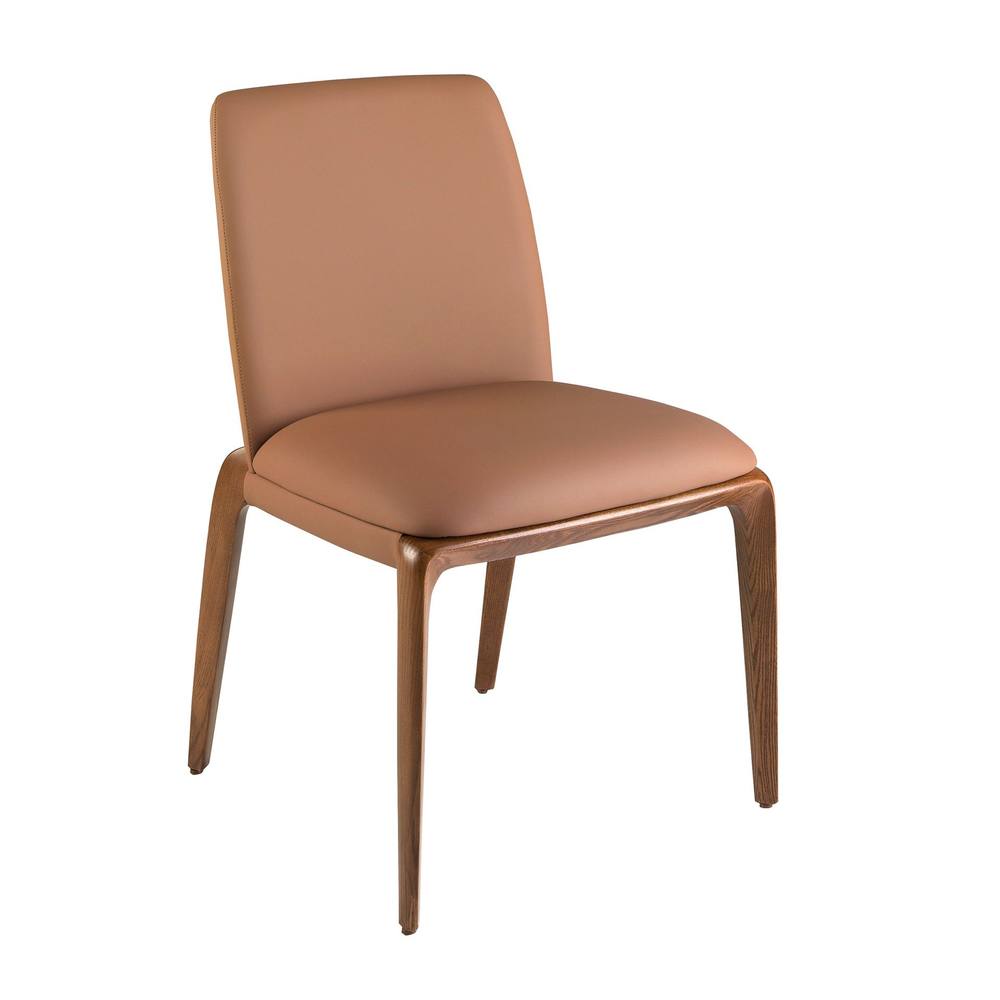 Angel Cerda Brown Leatherette Dining Chair with Walnut-Coloured