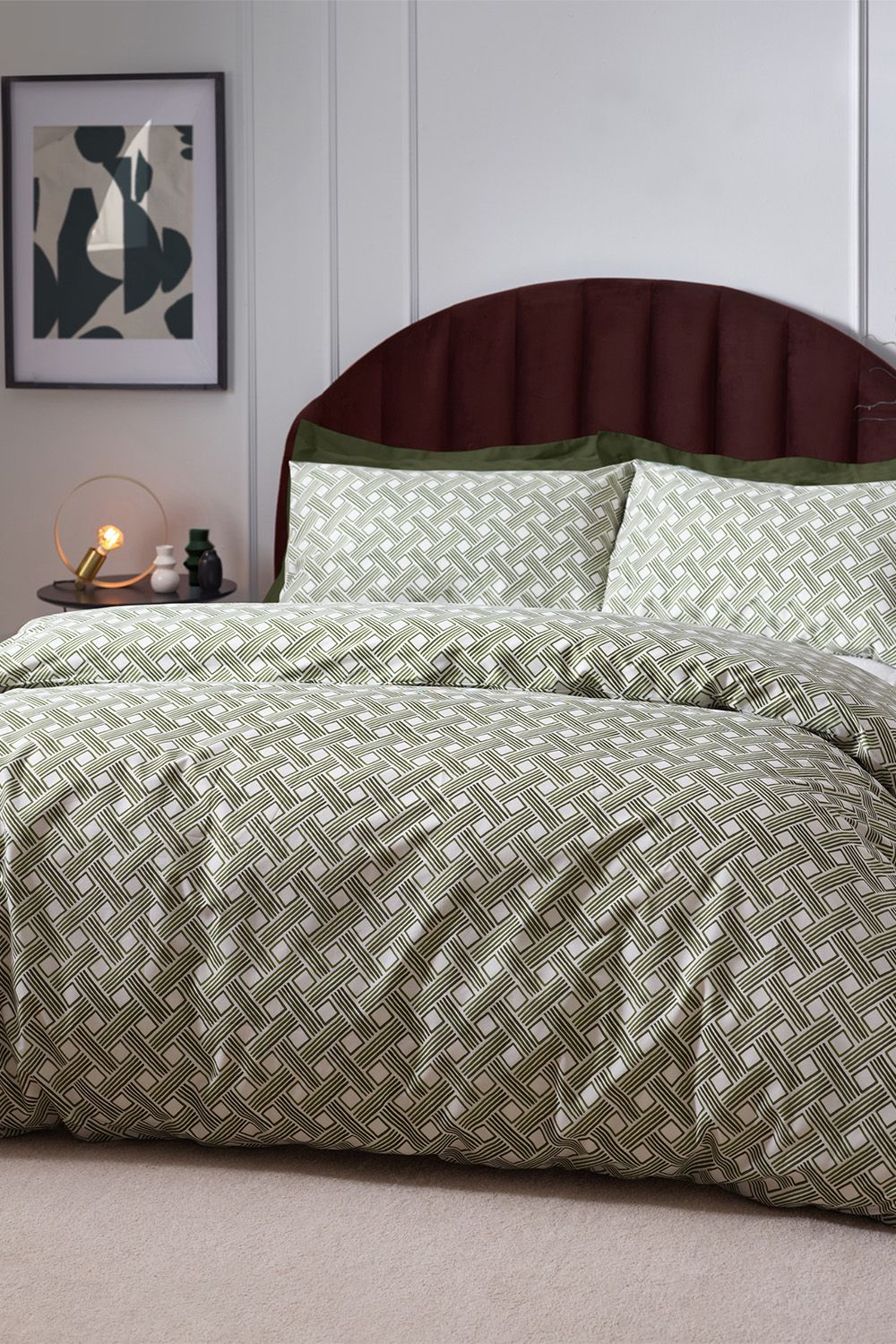 HOEM Alexah Abstract Geometric Cotton Rich Duvet Cover Set in Olive