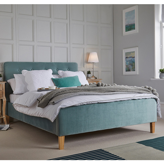 Pierre Crushed Velvet Double Bed In Aqua