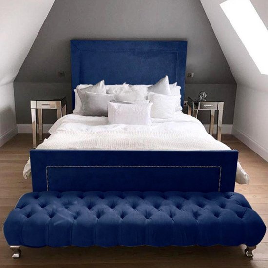 Harrington Plush Velvet Upholstered Small Double Bed In Blue
