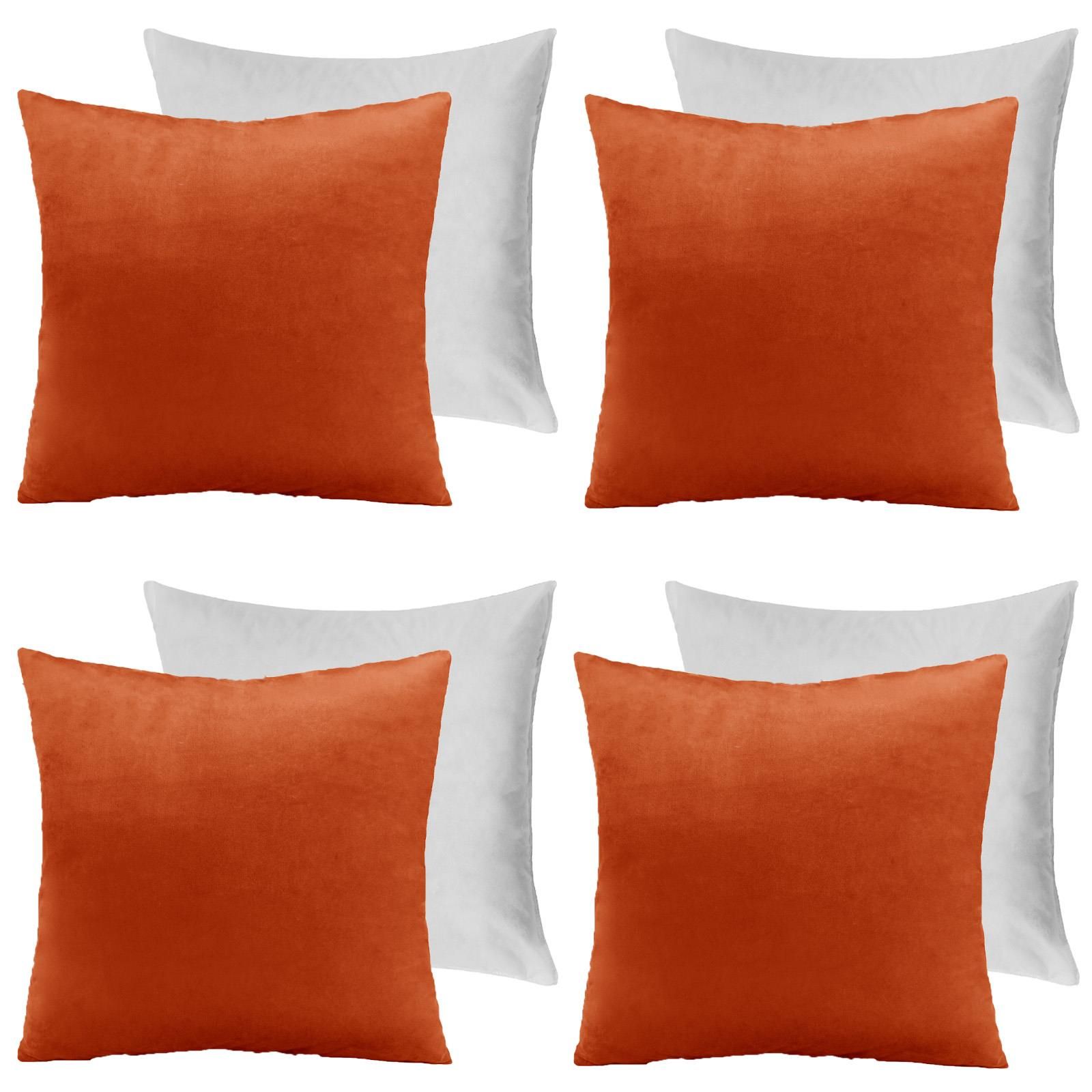 OHS 4 x Matte Velvet Filled Cushion Covers Soft Zip in Burnt Orange