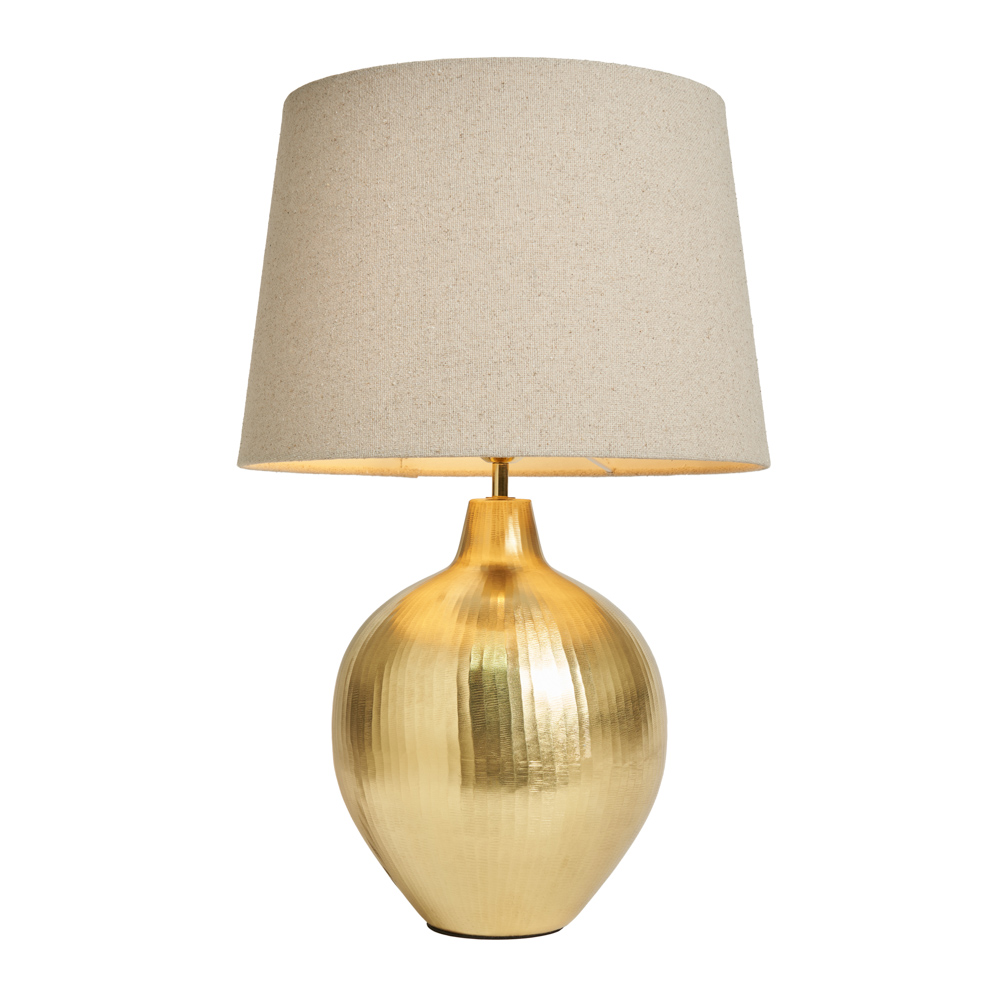 Onion Style Table Lamp with Natural Shade, Gold