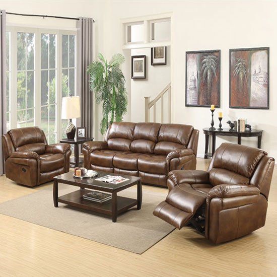 Farnham Leather 3 Seater Sofa And 2 Armchairs Suite In Tan