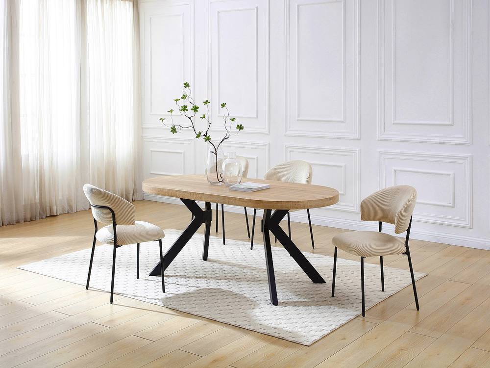 Vente-unique Dining Table for 6 People In MDF & Steel - Light Natural & Black
