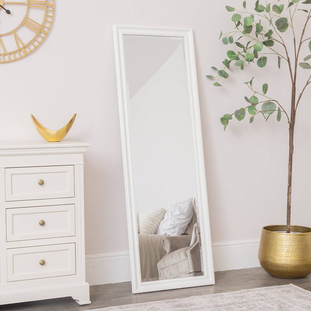 Melody Maison Large Full Length White Framed Wall & Leaner Mirror - 47cm X 142cm