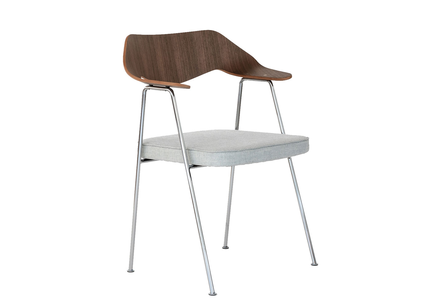 Case 675 Chair Walnut Light Grey Seat Chrome Legs