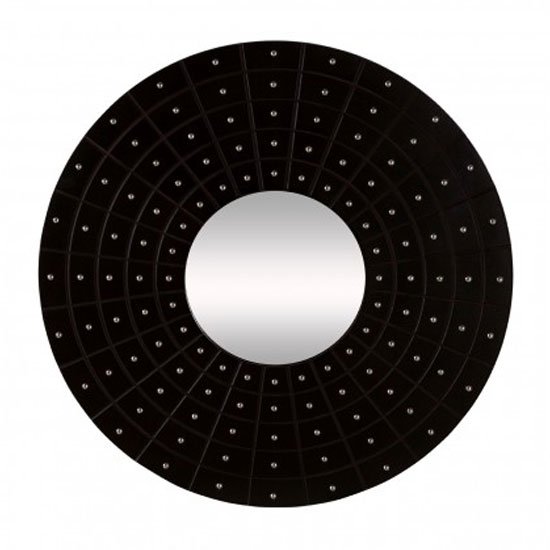 Sloan Round Wall Bedroom Mirror In Black Leather Effect Frame
