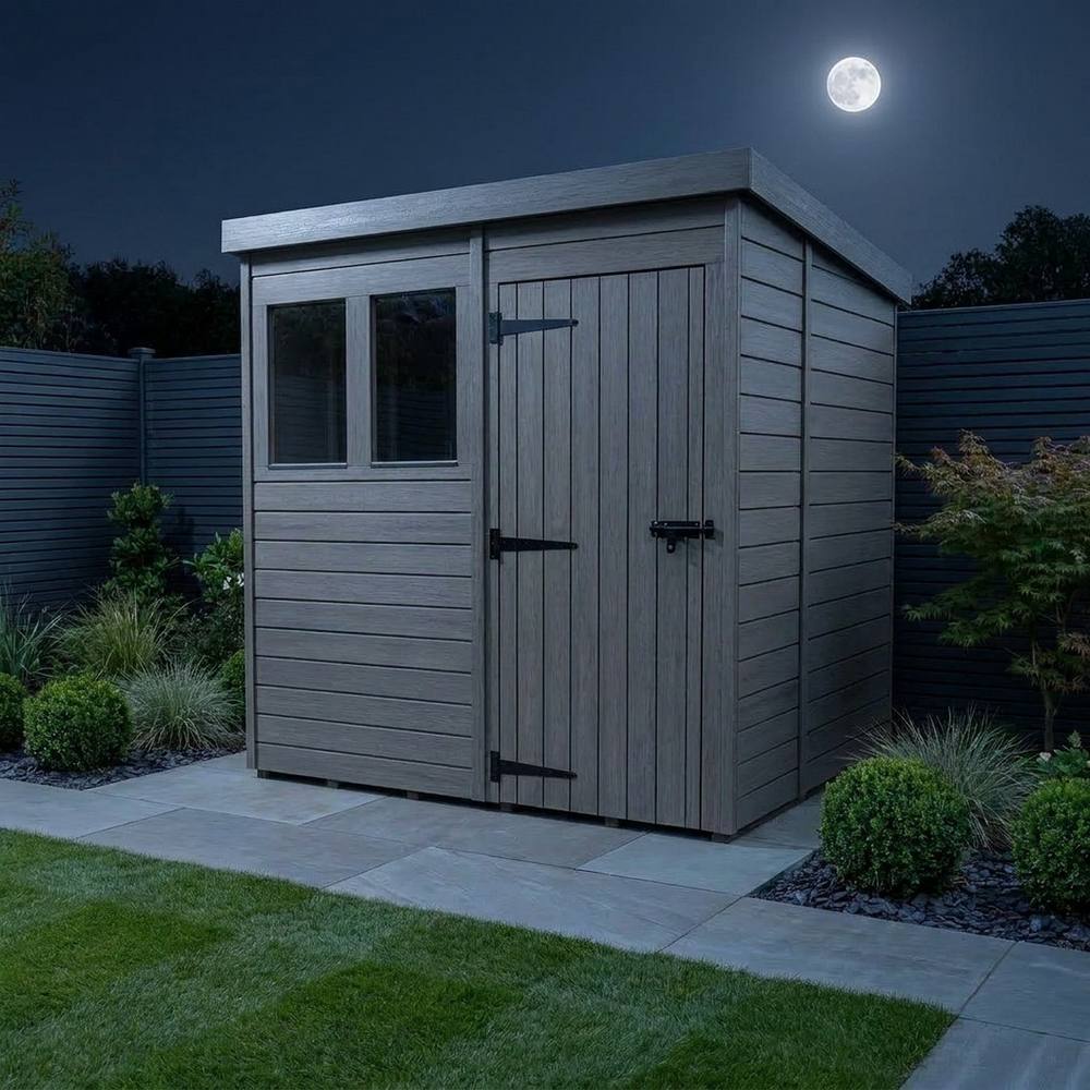 Buttercup Farm 8ft x 10ft Composite Pent Garden Shed Single Door With Windows - Grey 3