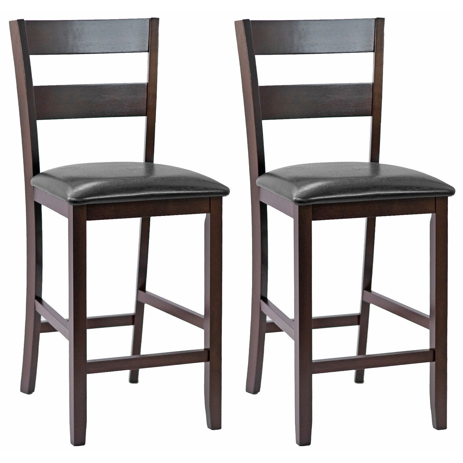 Costway Set of 2 Bar Stools Wood Padded Counter Height Pub Chairs Kitchen Dining Chair in Black