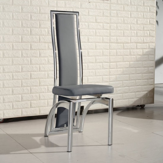 Chicago Dining Chair In Grey Faux Leather With Chrome Frame