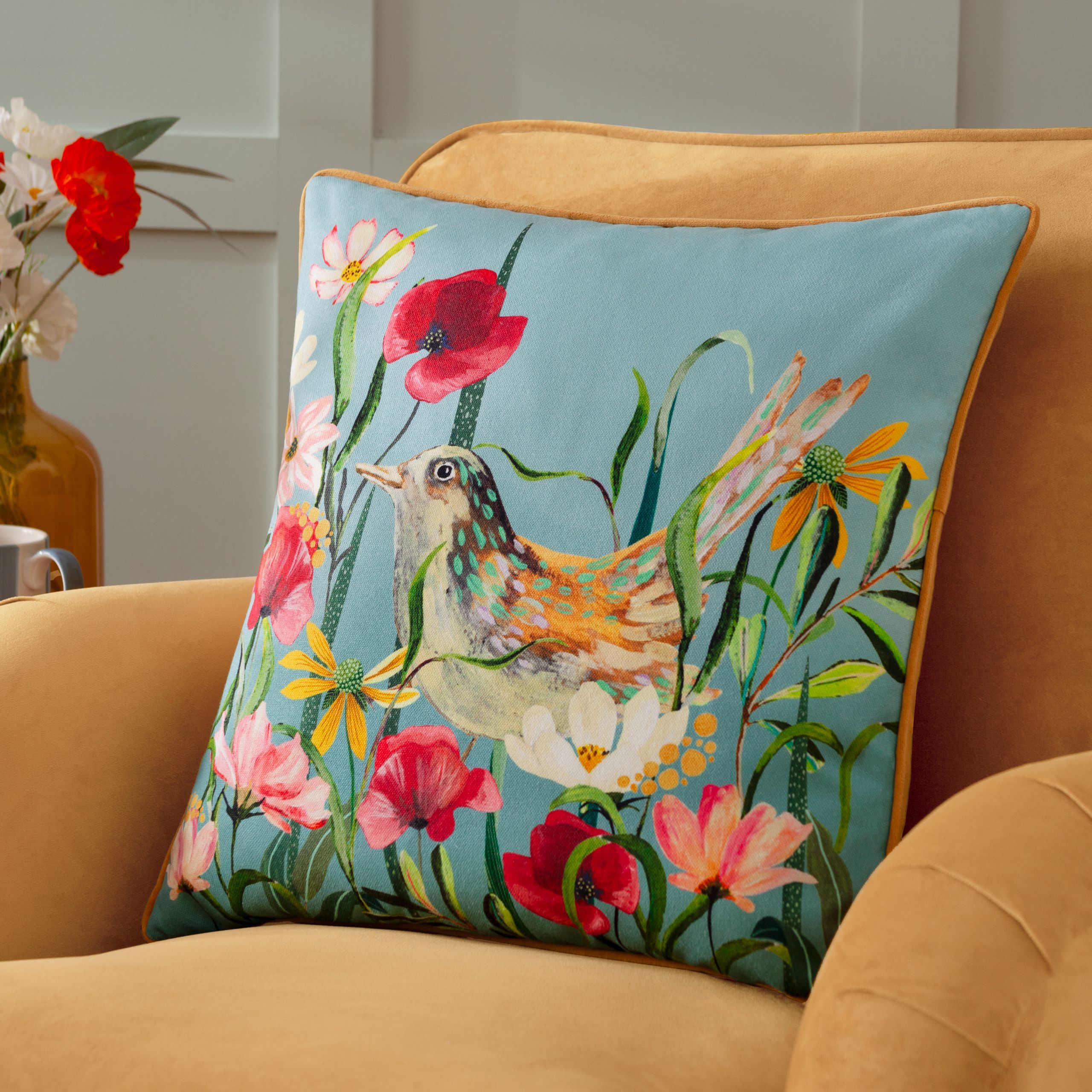 Wylder Marais Bird Meadow Printed Chenille Cushion