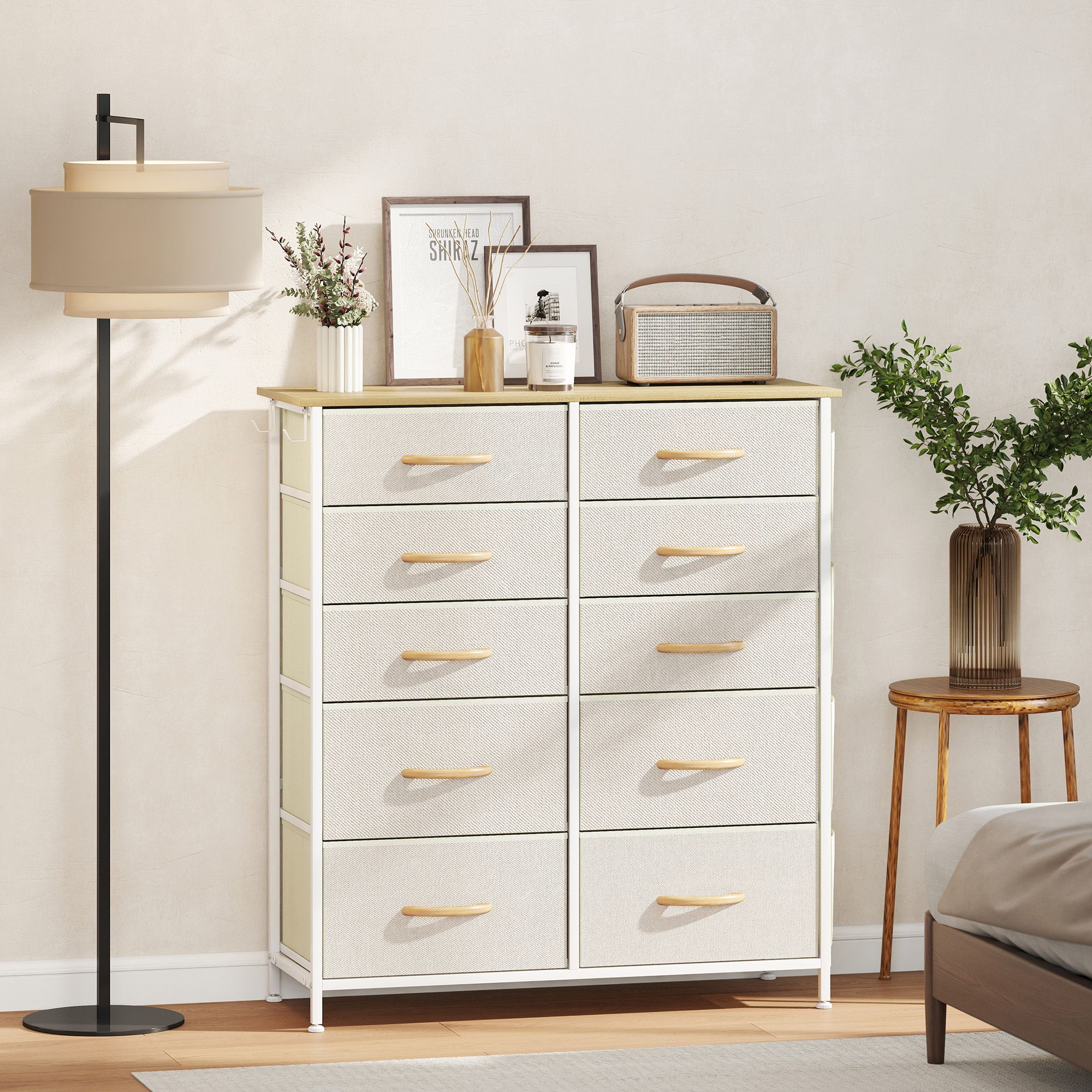 HOMCOM Fabric Chest of Drawers, Drawer Dresser for Bedroom in Beige