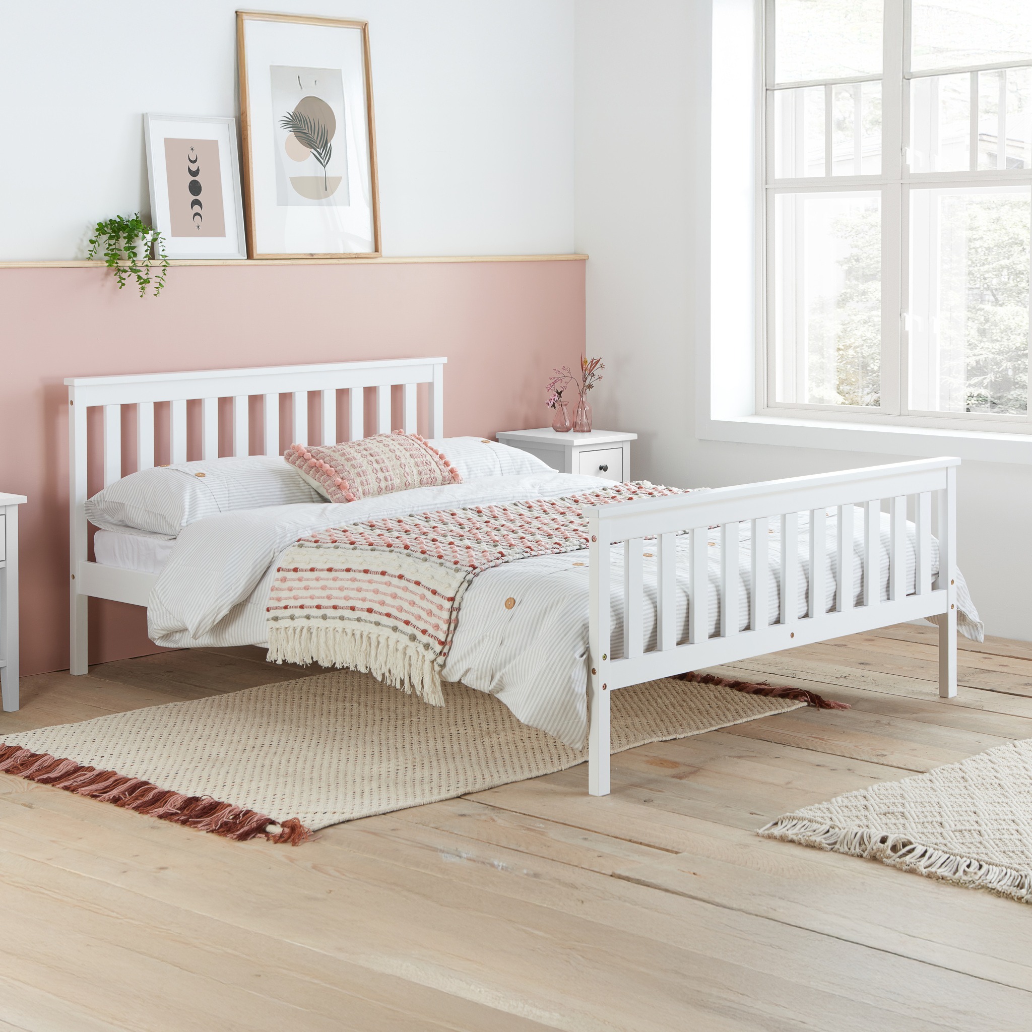 Oxford - Double - Low Foot End Bed - White - Wooden - 4ft6 - Happy Beds
