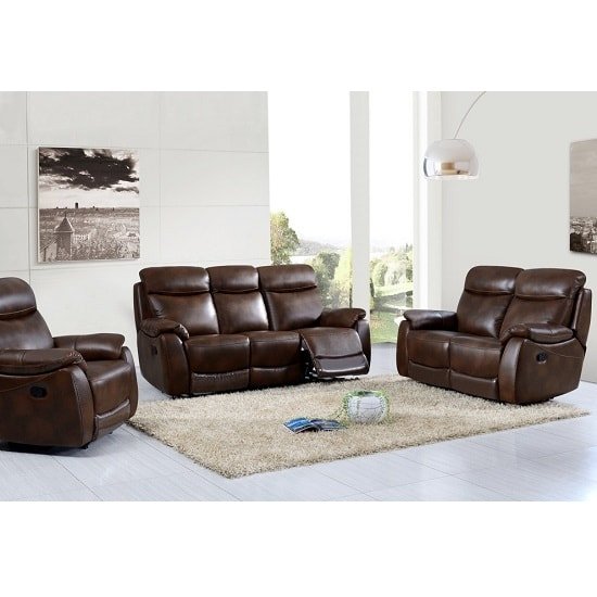 Canton Recliner Sofa Suite In Tan Faux Leather