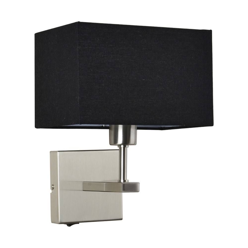 Netlighting Modern Bedside Lamp Nickel 1 Light with Black Rectangular Shade E27 in Grey