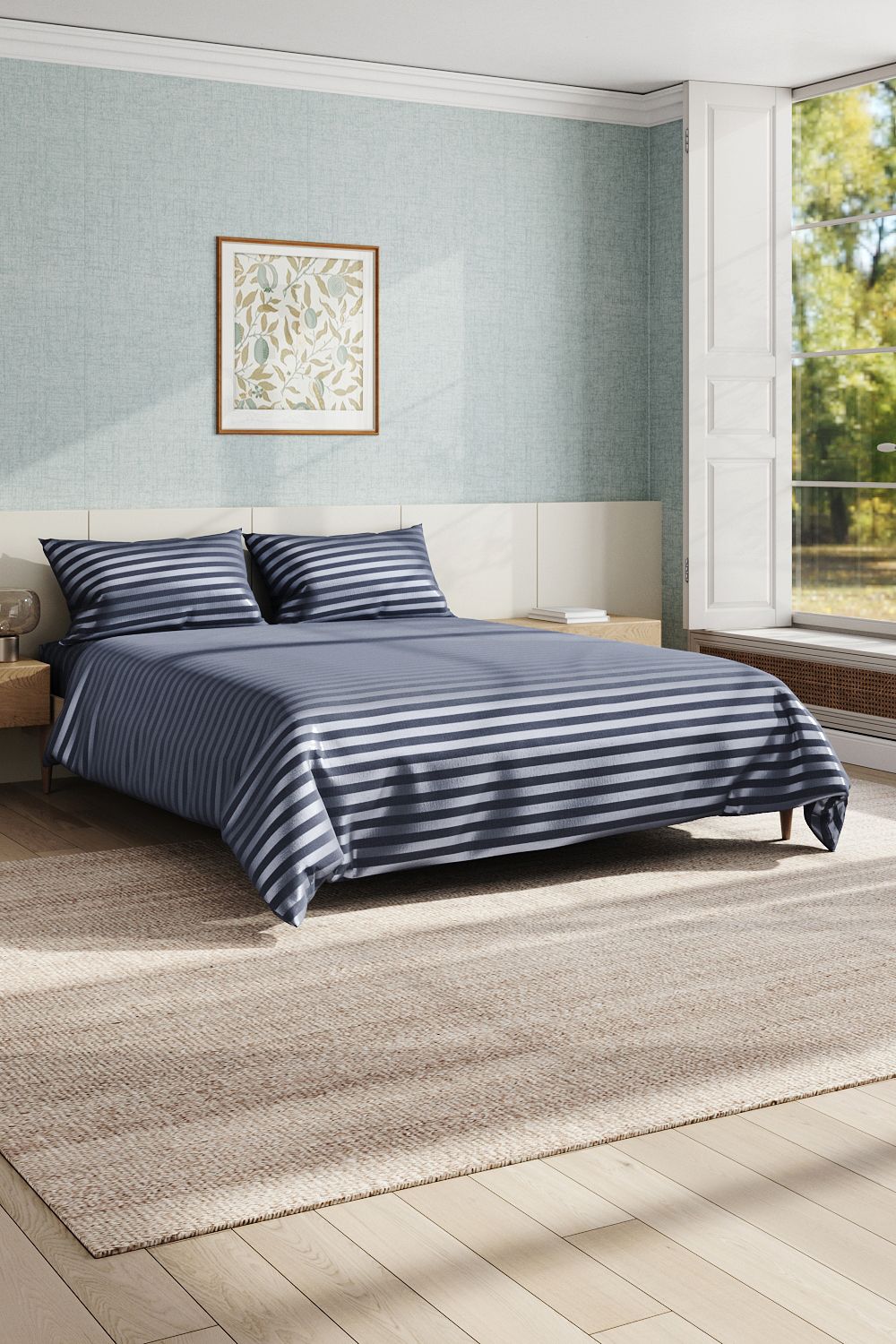 Garden Sanctuary King-Bed Grey Satin Stripe Bedding Polyester Duvet Cover Set
