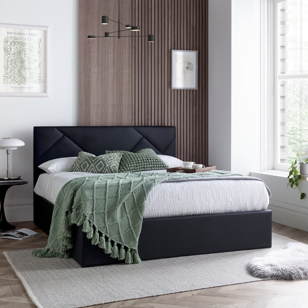 Chicago - Double - Ottoman Storage Bed - Black - PU Leather – 4ft6 – Happy Beds