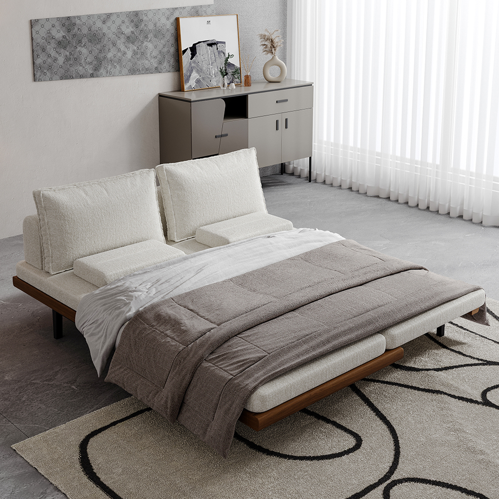 Pull Out 3-Seater Futon Bed Couch Convertible White Cotton & Linen Bed