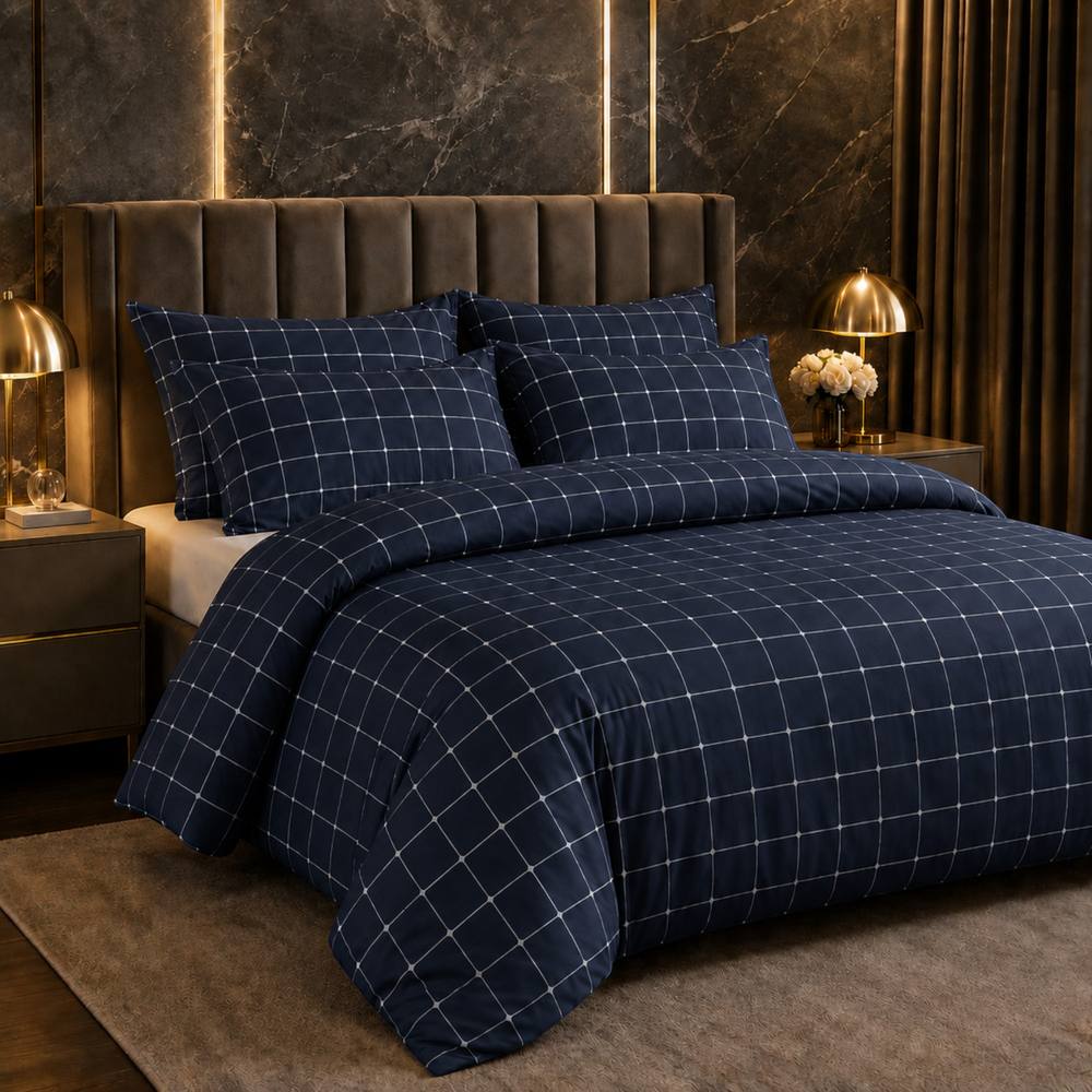 Grace Double Brushed Double Duvet Cover Supersoft with Zipper Closure in Navy