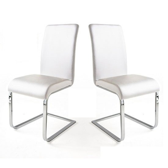 Lotte I Dining Chair In White Faux Leather in A Pair