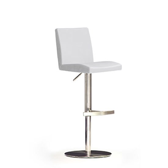 Lopes White Bar Stool In Faux Leather With Stainless Steel Base