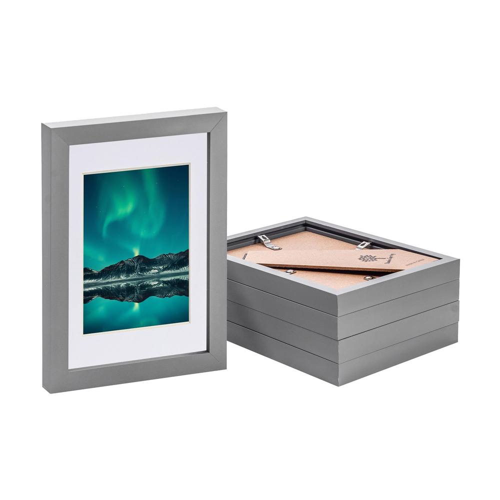 Nicola Spring Photo Frames with 4" x 6" Mount - A5 (6" x 8") - White Mount - Pack of 5 in Grey