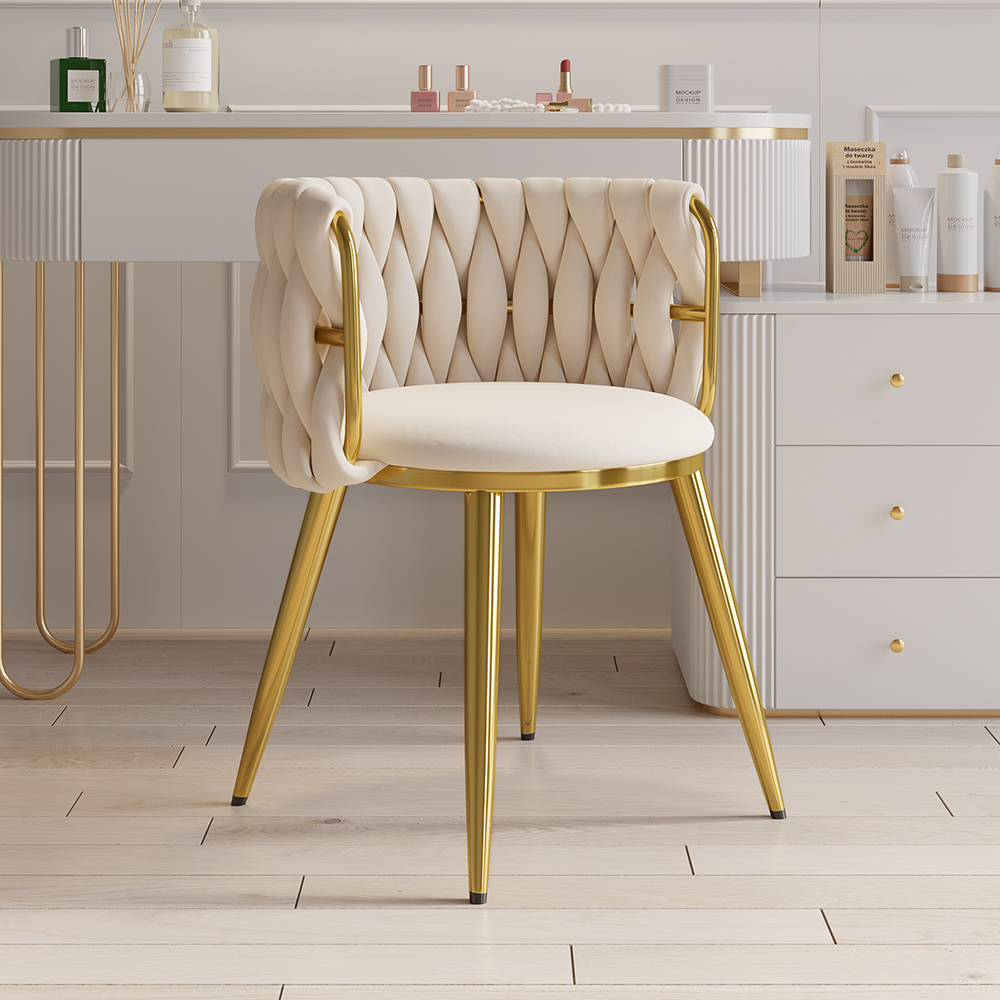 Sweave Nordic Dining Chairs Velvet Upholstery Barrel Back White 2-Pieces Round Accent Dining Room Chairs
