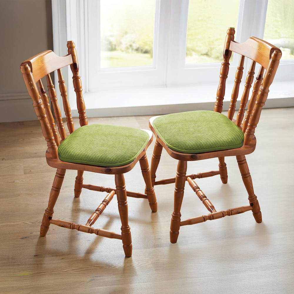 Coopers of Stortford Pack of 2 Memory Foam Dining Chair Seat Pads - Chenille, Non-Slip Back in Green