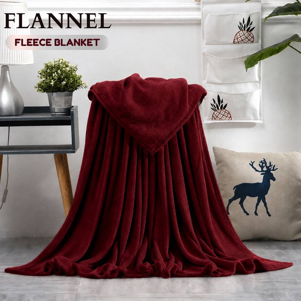 Grace Premium Soft Flannel Fleece Blanket Cozy Throw Blanket in Burgundy