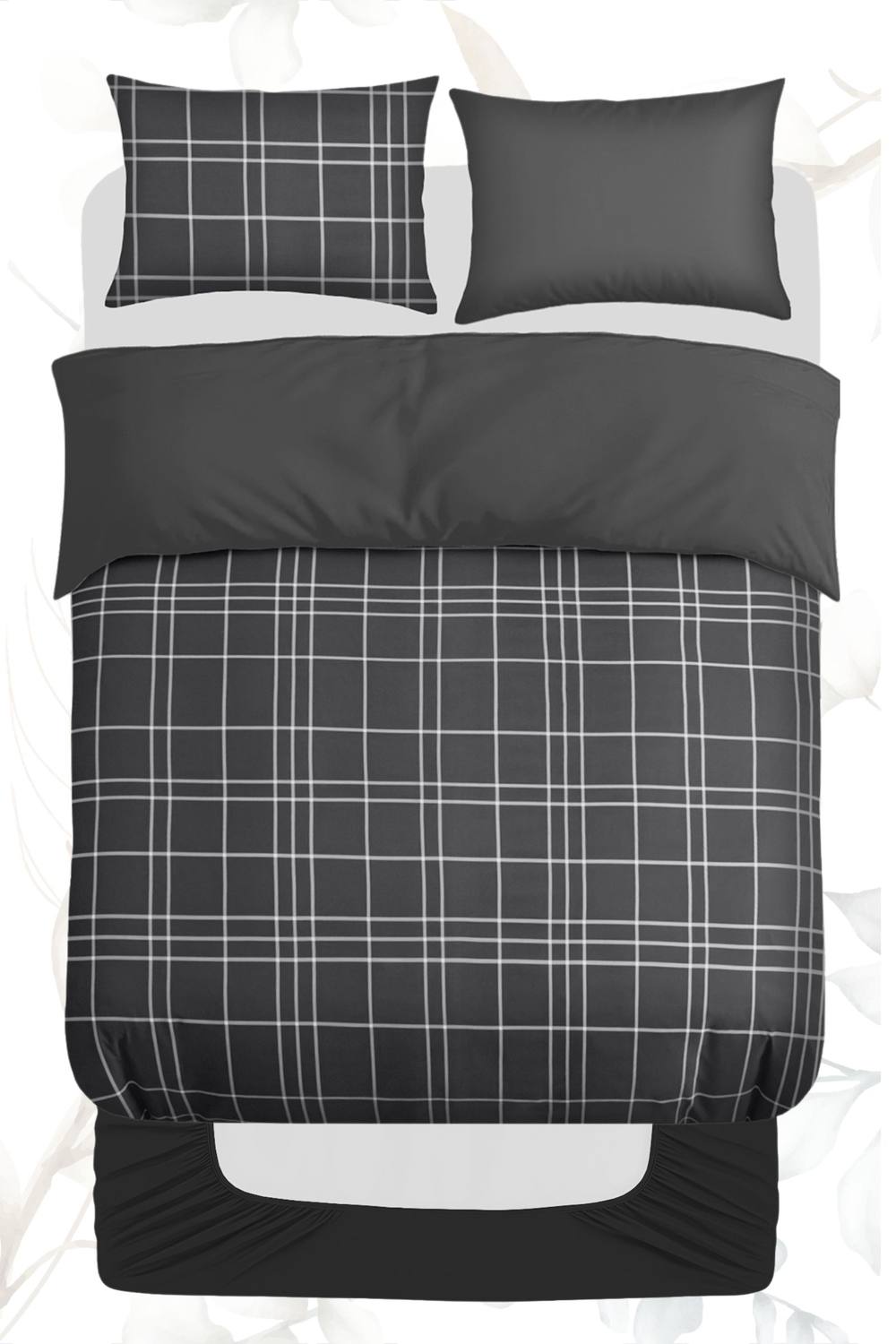 Grace Premium 4 Pack Super Soft Duvet Cover Set with Fitted Sheet in Charcoal