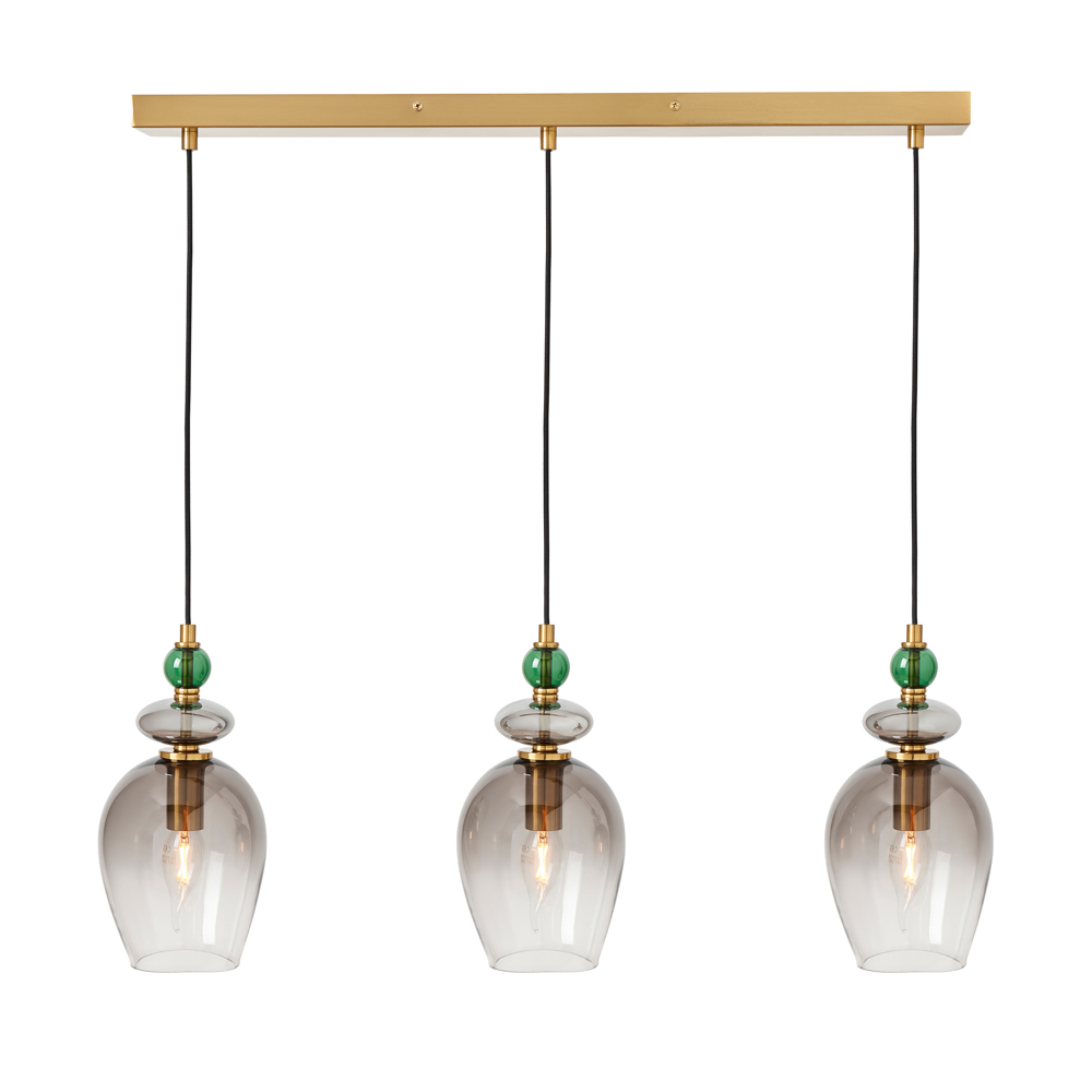 Seline Green 3 Light Diner Pendant, Satin Brass