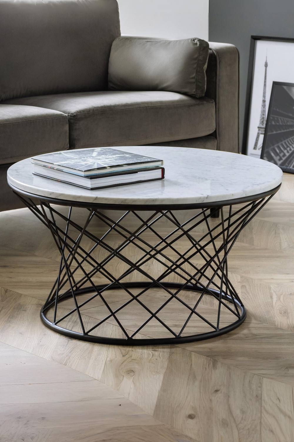 Julian Bowen Trevi Round Marble Top Wire Base Coffee Table in White
