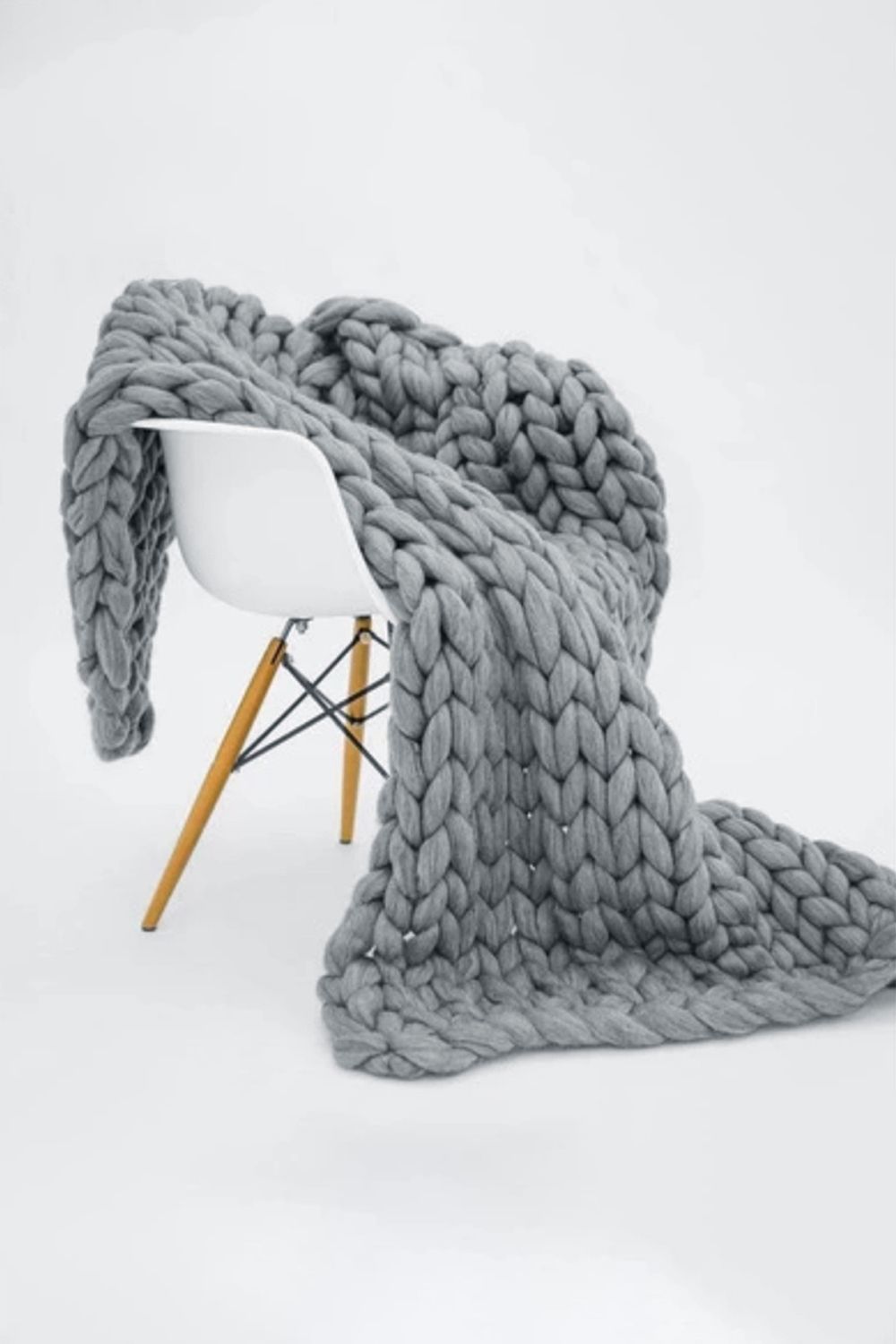 Living and Home 100cm L x 80cm W Office Chunky Knitted Nap Blanket Home Decor Sofa Throw Blanket in Grey