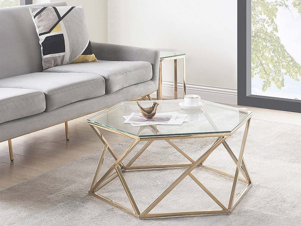 Vente-unique Tempered Glass & Stainless Steel Coffee Table - Gold - KERIANE