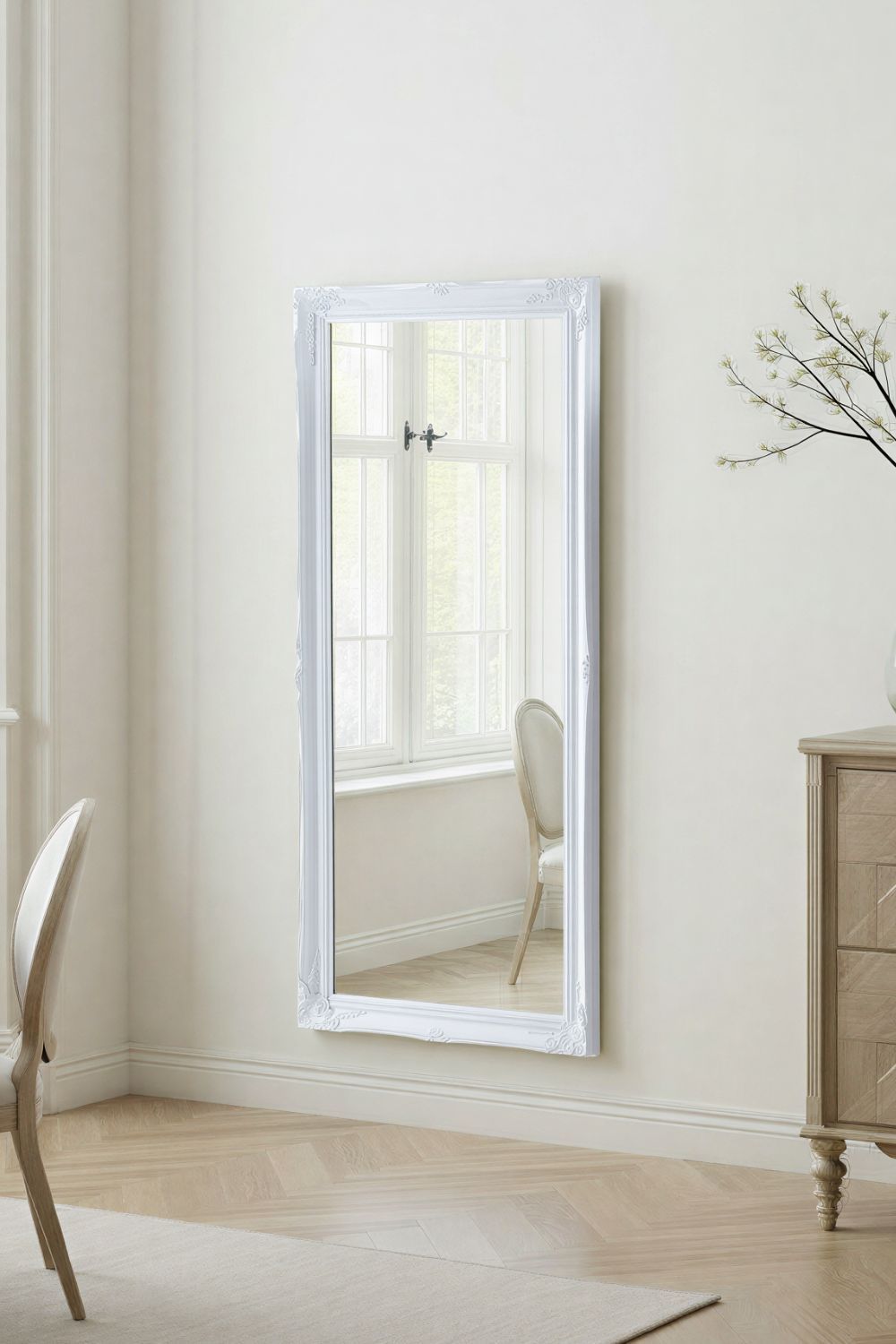 Yearn Mirrors French Style Carved Full Length Mirror White 166x75cm