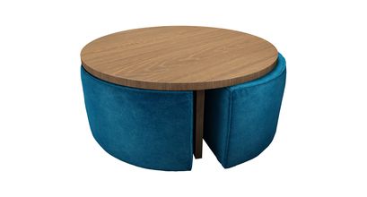 Woody Coffee Table and Nesting Stool Set in Scuba Smart Velvet - sofa.com