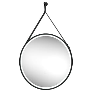Edmonton Colour Changing Matt Black LED Hanging Mirror with Leather Strap - 600mm