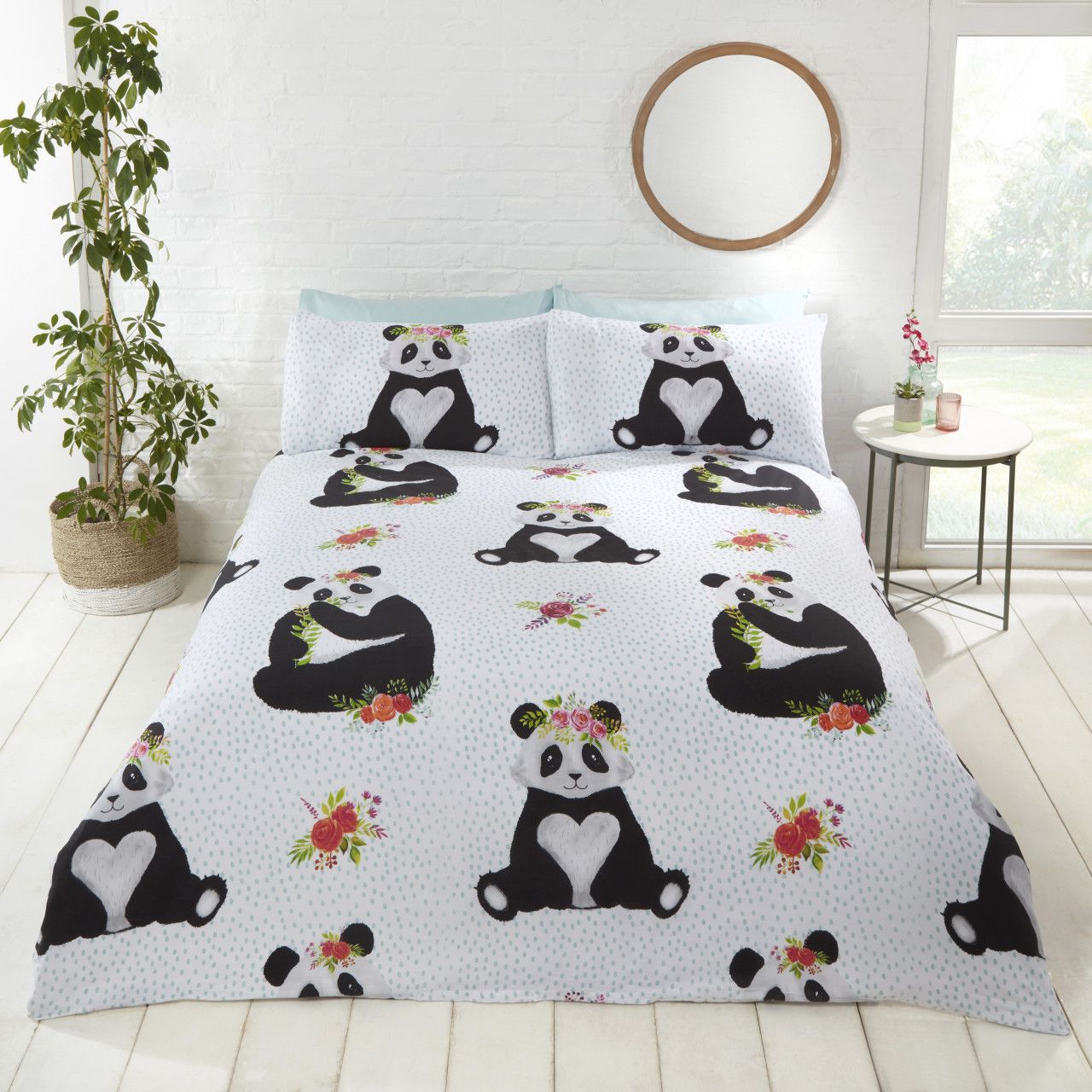 Rapport Home Pandas Polycotton Duvet Cover Set with Pillowcase in White