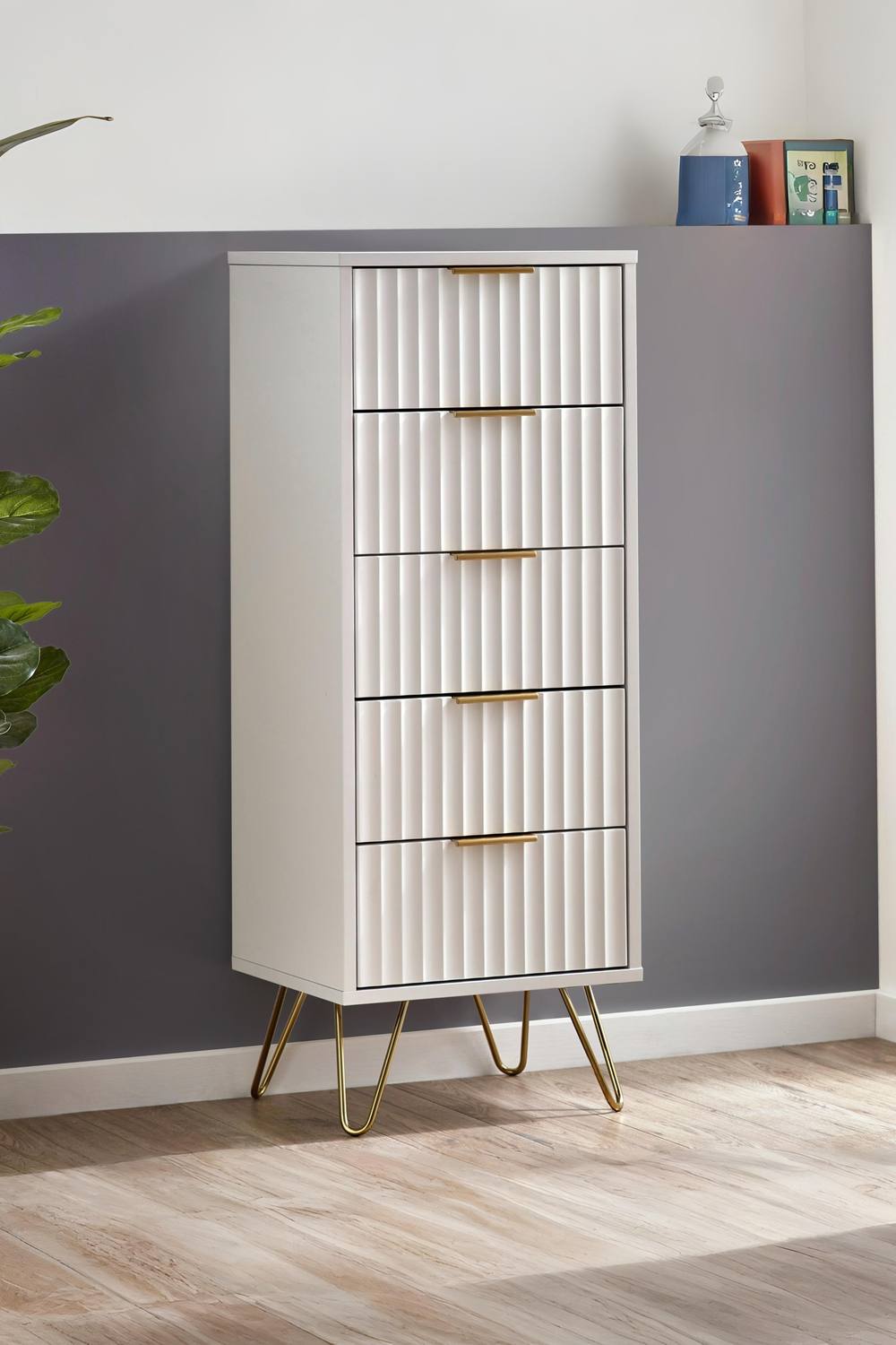Julian Bowen Murano 5 Drawer Tall Slim Chest in White