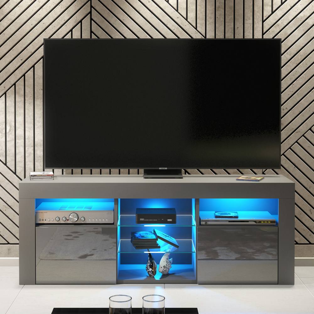 Creative Furniture Pulse TV Unit 145cm - Dark Grey with Gloss Doors & LED Lights