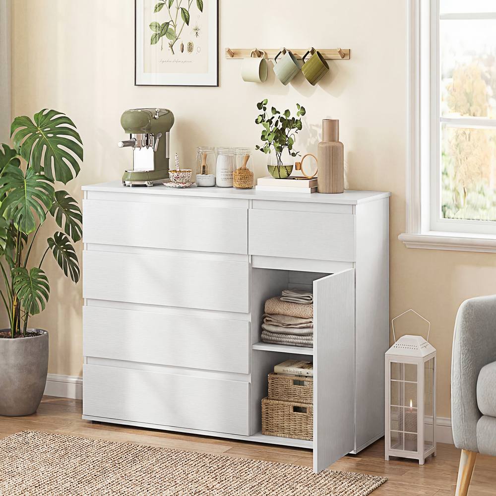 HOMCOM Sideboard Storage Cabinet, Kitchen Cupboard with 5 Drawers in White