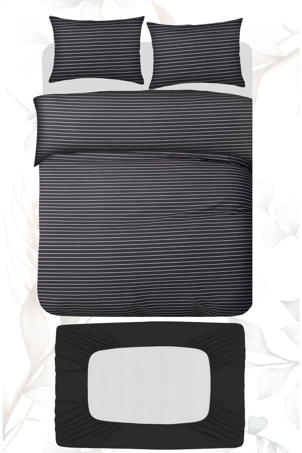 Grace Luxury 4 Piece Duvet Cover Set with Fitted Sheet in Charcoal