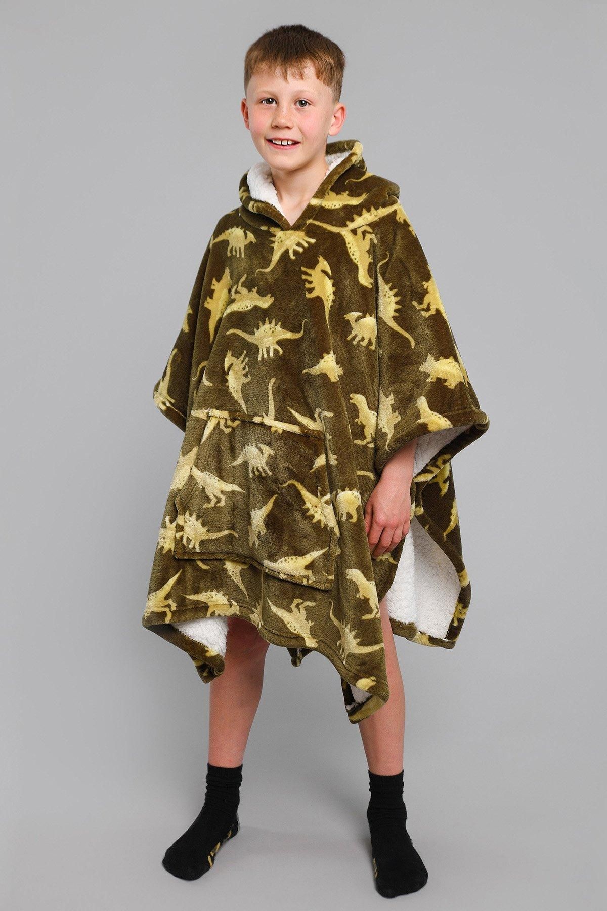 Bedlam 'Dino' Super Cosy Plush Hooded Throw in Green