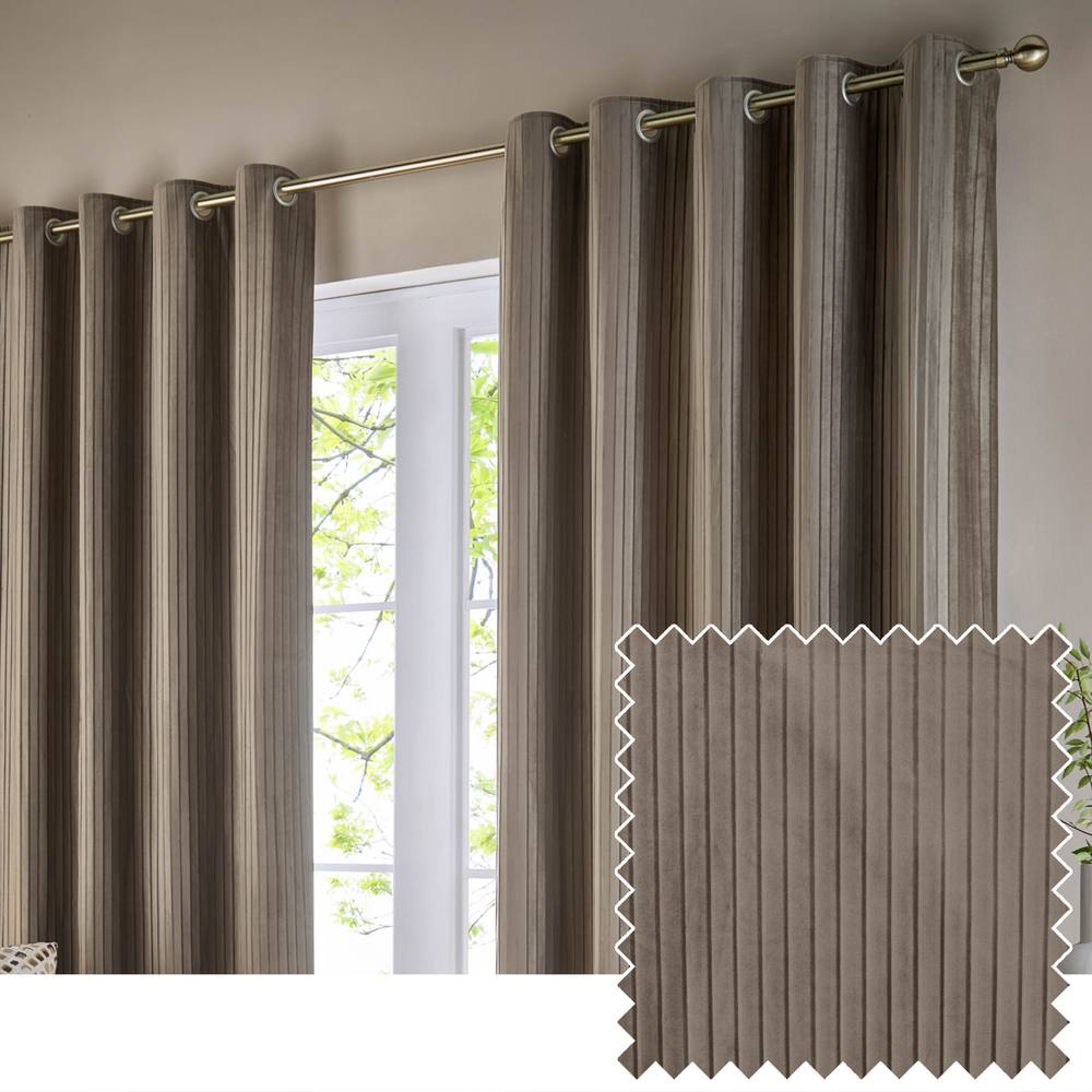 Paoletti Corinthian Velvet Room Darkening Eyelet Curtain Pair in Light Brown