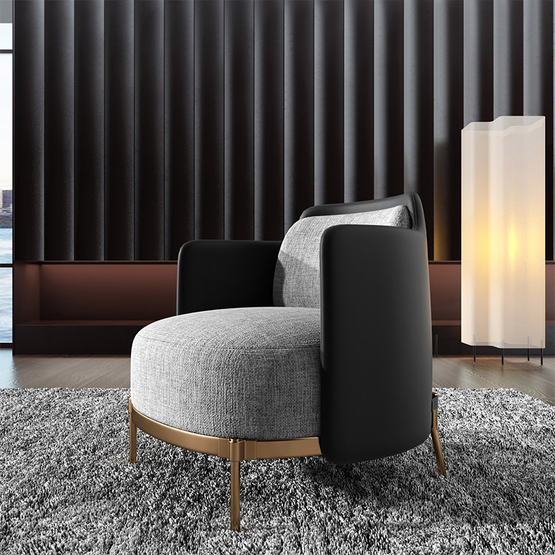 Black & Gray Modern Accent Chair with Linen Upholstery for Living Room