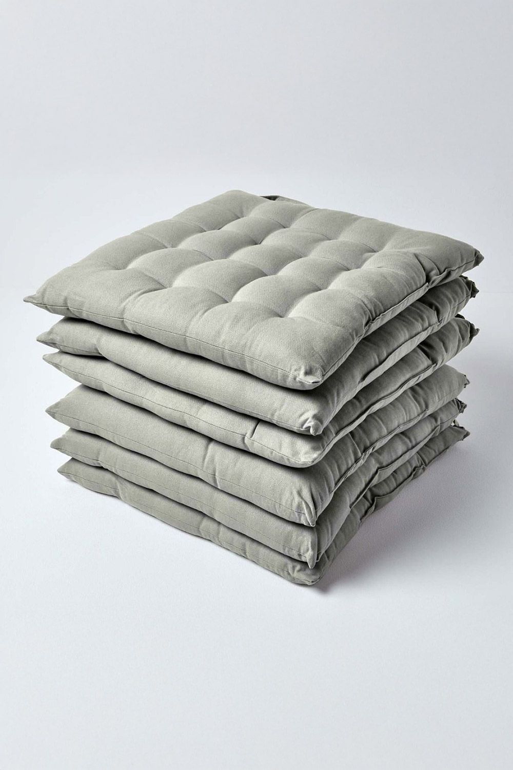 Homescapes 6 Pack Seat Pads Luxury 100% Cotton Indoor Outdoor Garden Cushion, 40cm in Grey
