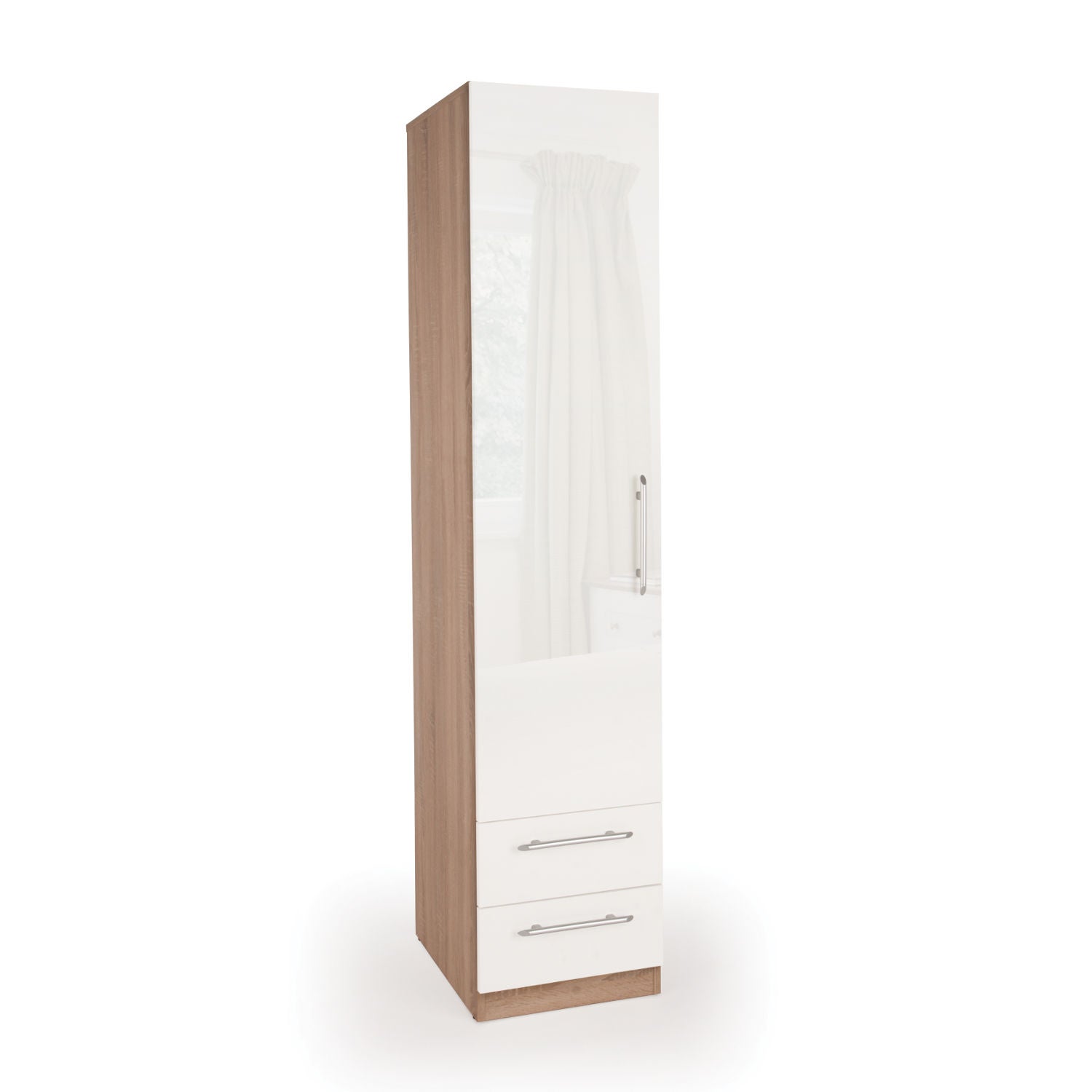 Kew High Gloss 2 Drawer Single Wardrobe White/Natural