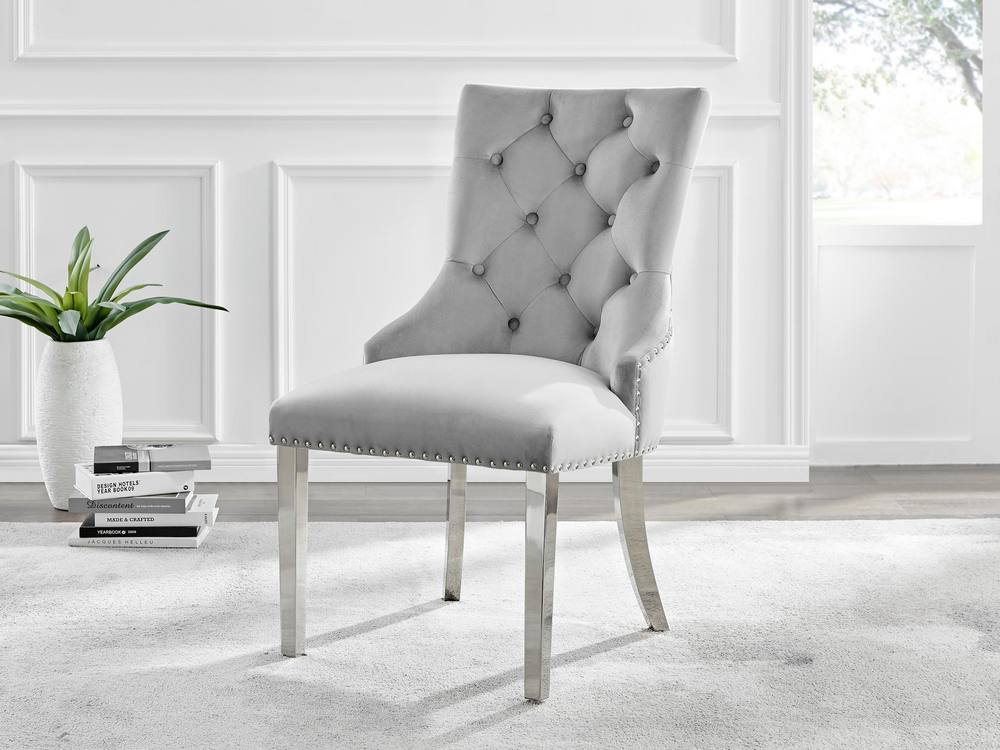 FurnitureboxUK Skye Round Marble Effect Dining Table & 4 Grey Belgravia Chairs 6